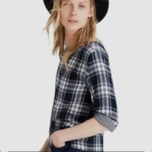 Madewell Herald Tee in Curtis Plaid gray with pocket on the chest 100% cotton